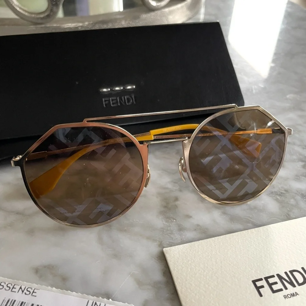 Fendi Gold Frame Sunglasses with Brown Lenses - Picture 3 of 7